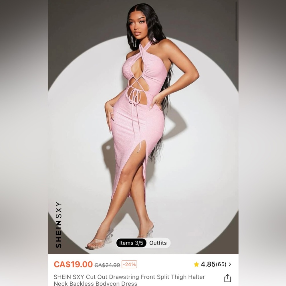Shein sexy cut out drawstring front, split thigh, halter neck, backless dress